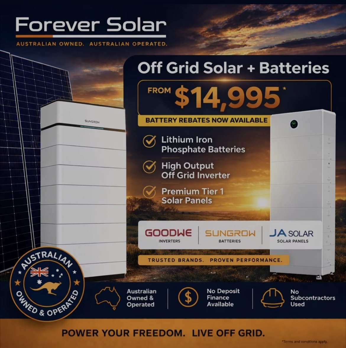 Forever Solar off-grid solar and batteries ad