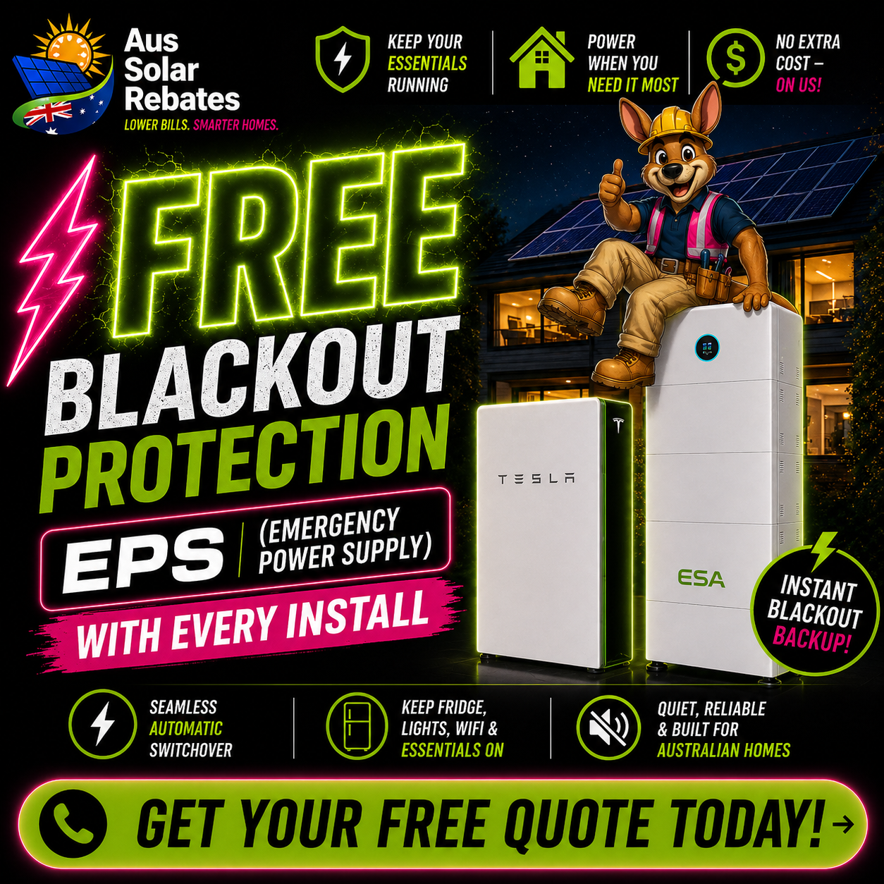 Aus Solar Rebates free blackout protection EPS ad
